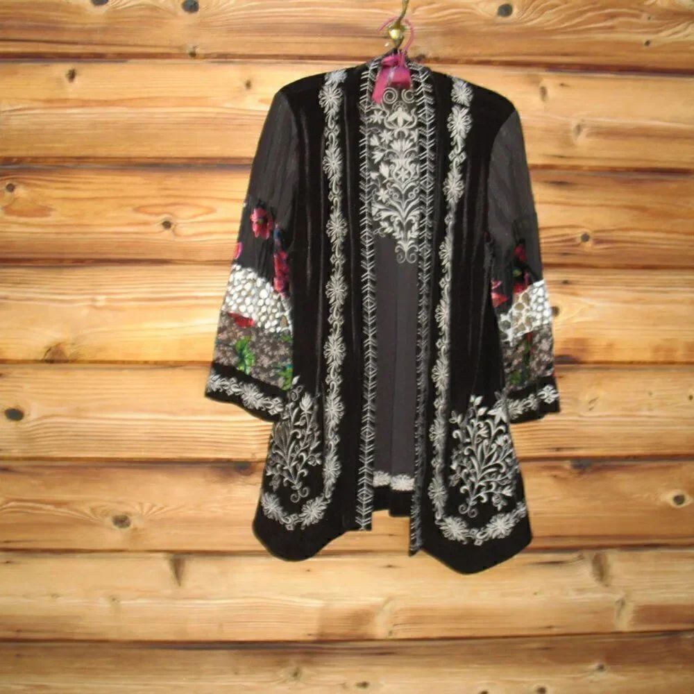John Mark Embroidered Kimono Cardigan Top